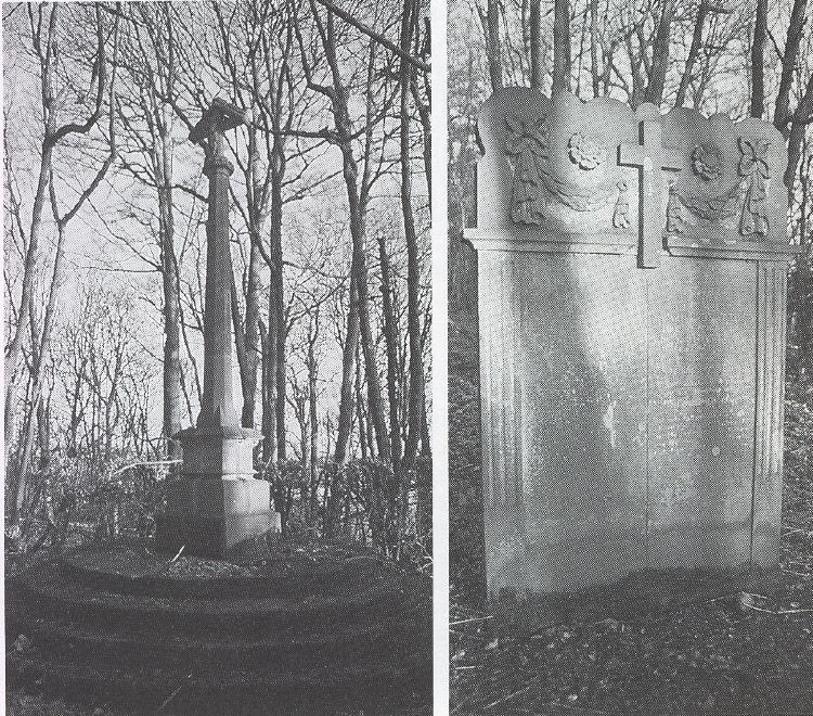 The old monument and headstone to the fifth Earl in the woods near to the walled garden